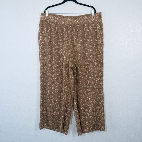 Ann Taylor Brown Floral Paperbag Pull On Fabric Pants Size‎ XXL - Picture 1 of 8